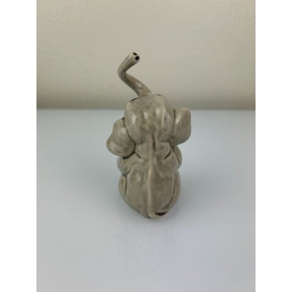 Elephant Figurine Ceramic Arts Studio Pottery Gray Eyelashes Vintage Trunk Up - Picture 5 of 12